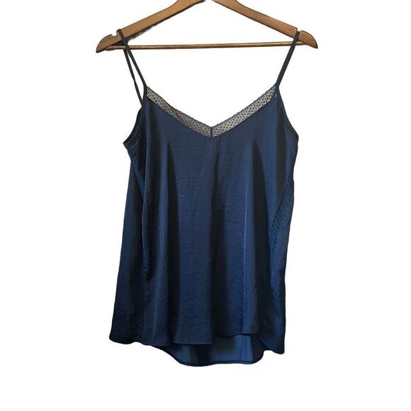 Navy Blue Cami Top with Lace Trim, Sleeveless Tank Top‎ Blouse - Picture 1 of 8